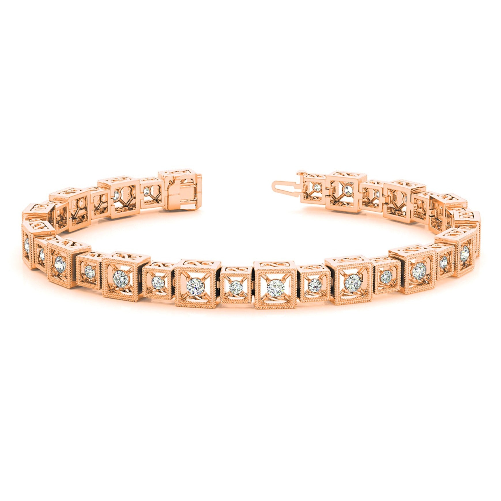 2 ct. Diamond Vintage Inspired Tennis Bracelet Milgrain Cube Design-VIRABYANI
